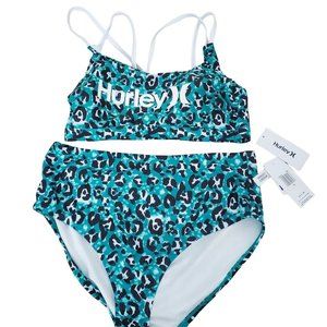 NWT Hurley Leopard Print Two Pieces Bathing Suit set High Waisted Bottom Bikini